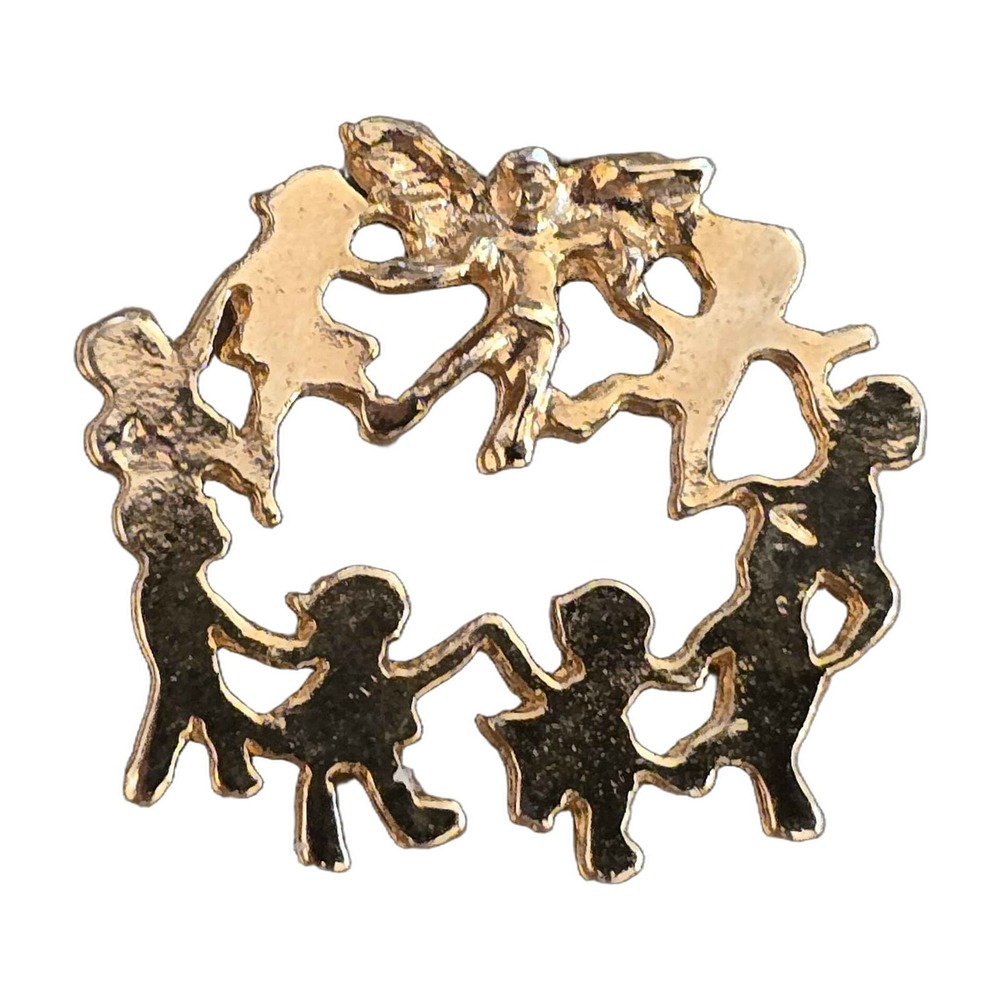 Vintage Circle Of Children Holding Hands With Fairy Lapel Vest Hat Pin K26